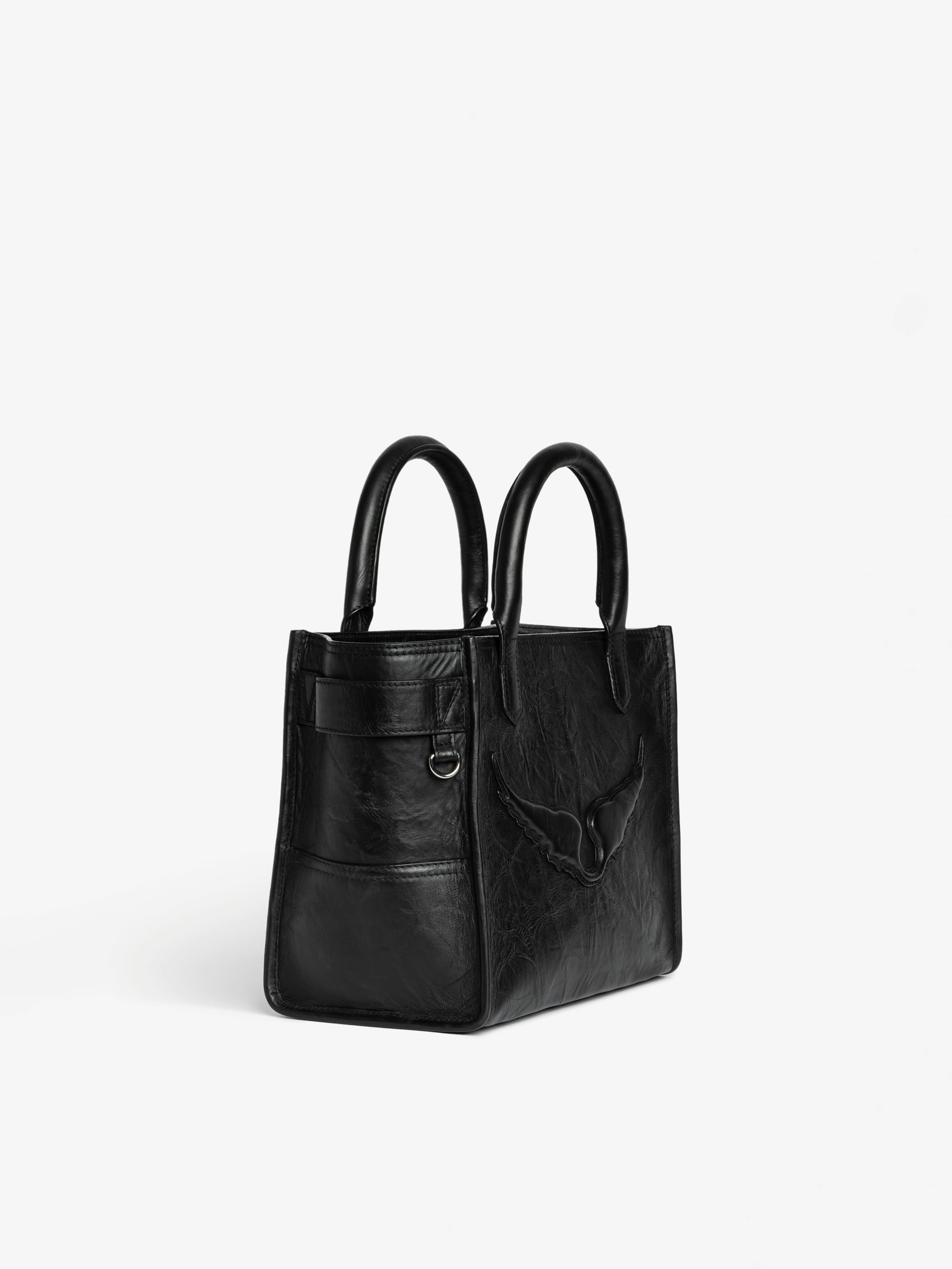 Angel Tote XS Bag - Small bag in crinkled effect leather with double handles, shoulder strap and embossed wings signature.